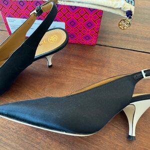 Tory Burch 70mm Sling Black Pump Satin Size 7